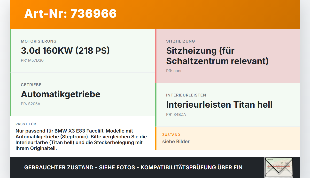 BMW X3 E83 06-10 3,0d 160KW Autom Steptronic Schaltkulisse Schalthebel BMW X3 E83 06-10 15.11.2006 3420339... Vorschau 3