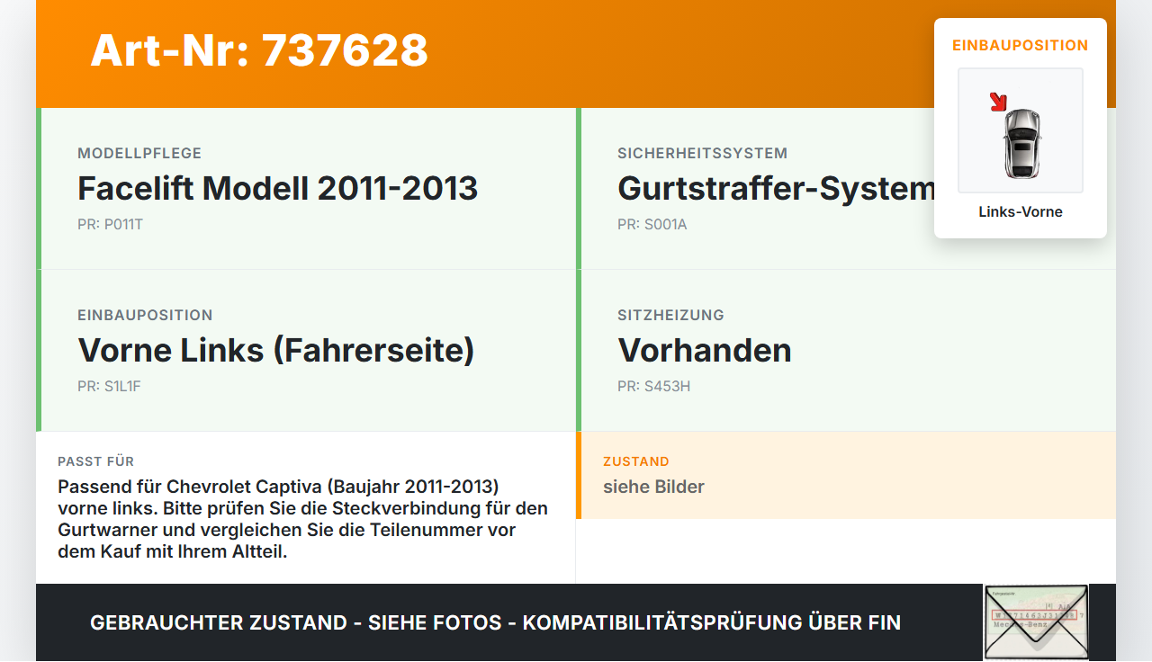 Chevrolet Captiva 11-13 Gurtschloss Links Vorne Chevrolet Captiva 11-13 02.03.2011 gebraucht Vorschau 3