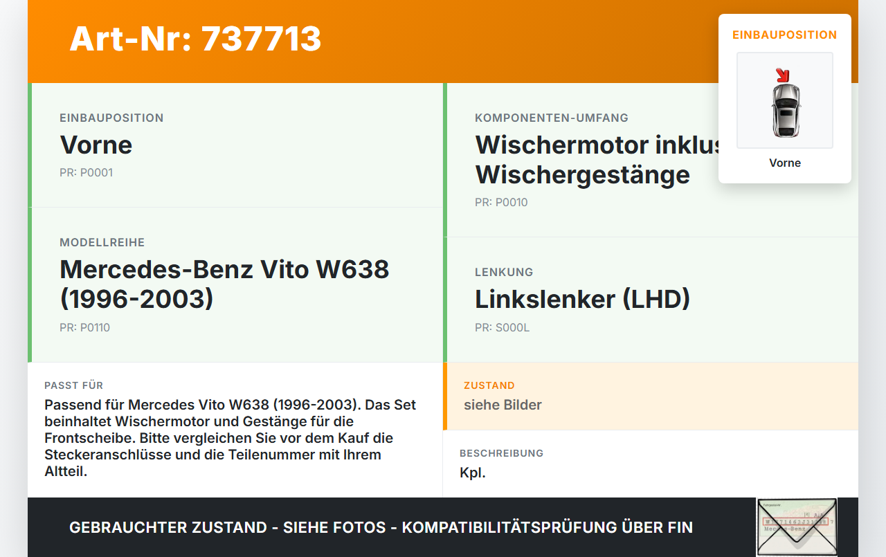 Mercedes Vito W638 110 96-03 Wischermotor m. Wischergestänge Vorne Mercedes Vito W638 110 96-03 29,12.1995 gebraucht Vorschau 3