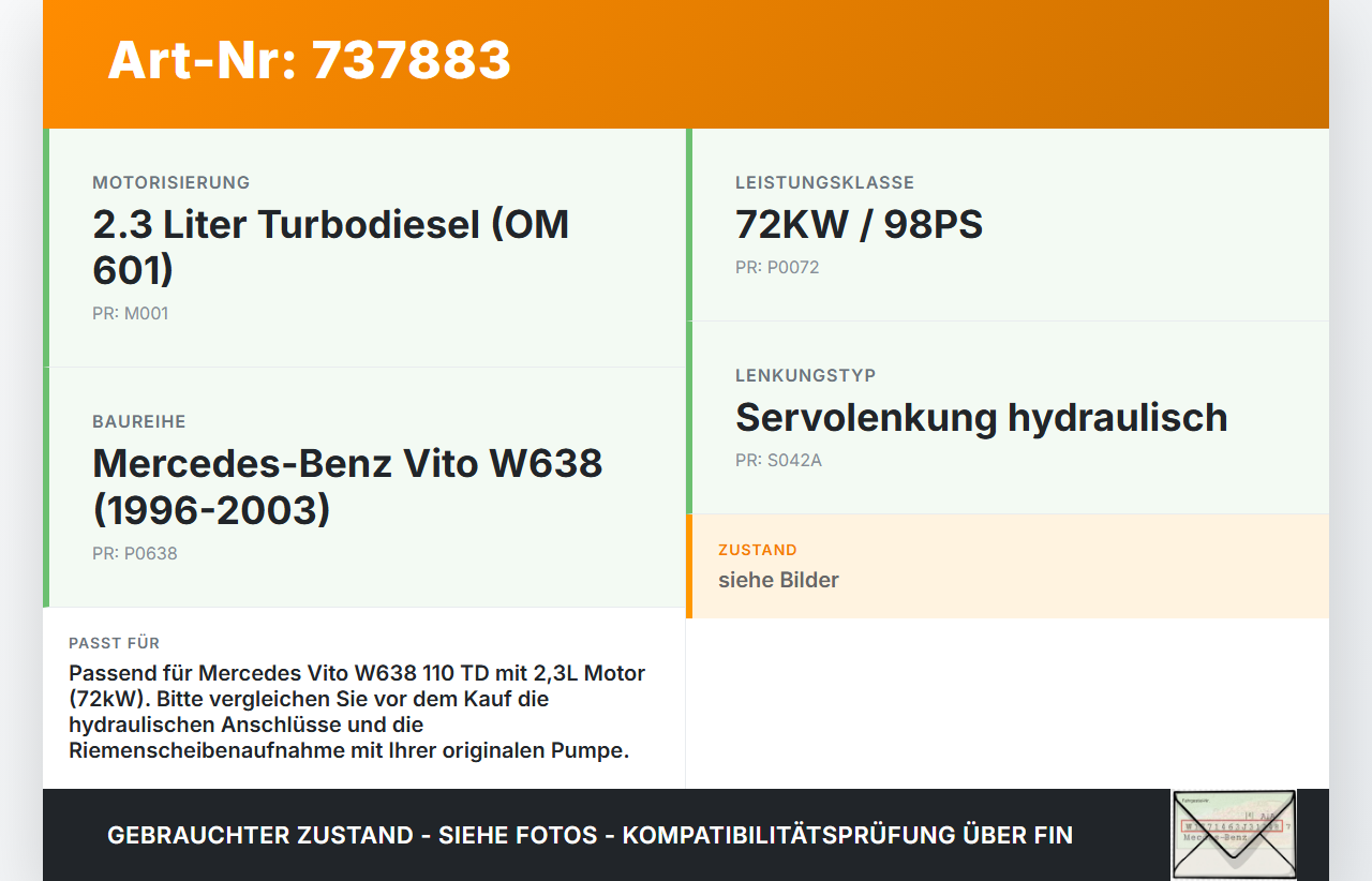 Mercedes Vito W638 110 96-03 TD 2,3 72KW Servopumpe Hydraulikpumpe für Lenkung Mercedes Vito W638 110 96-03... Vorschau 3
