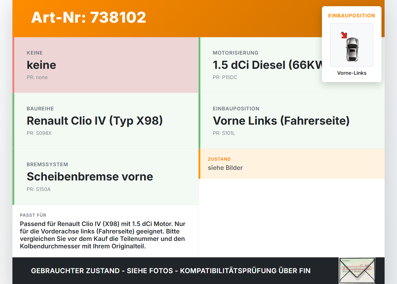 Renault Clio IV X98 16-19 dCi 1,5 66KW Bremssattel Bremszange Vorne Links Renault Clio IV X98 16-19 26.08.2014 gebraucht Vorschau 3