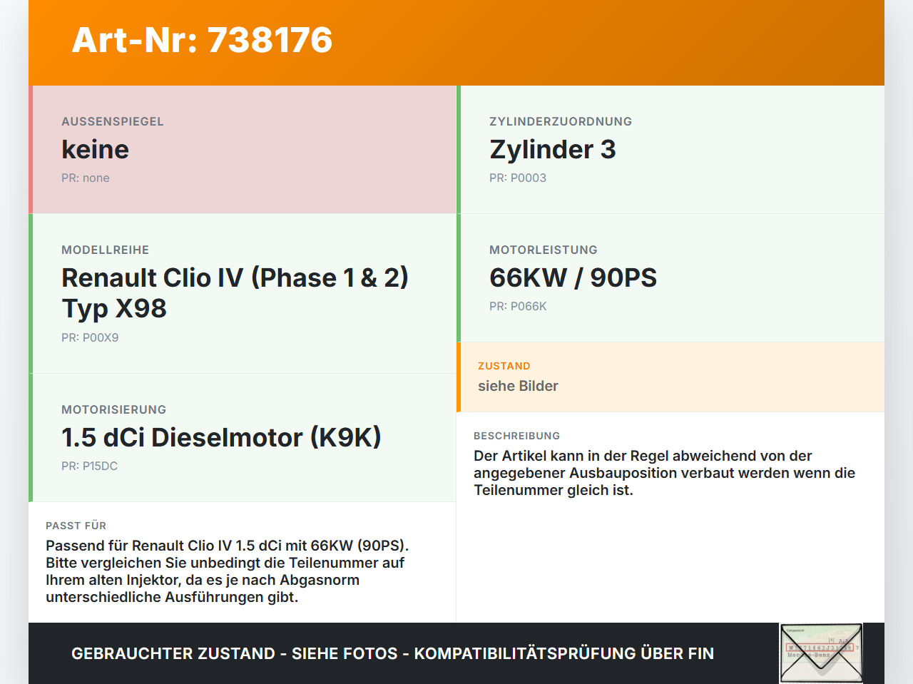Renault Clio IV X98 16-19 dCi 1,5 66KW Injektor Einspritzdüse Zyl.3 Renault Clio IV X98 16-19 26.08.2014... Vorschau 3