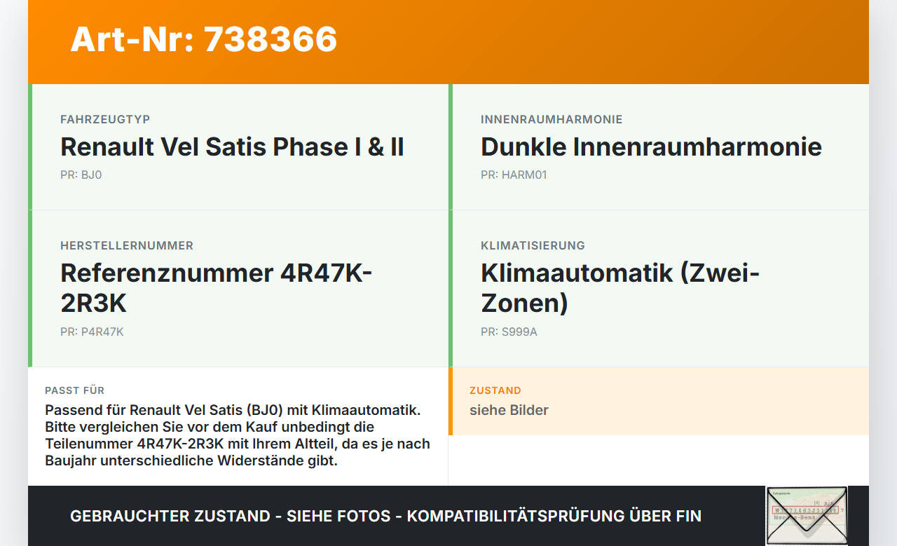 Renault Vel Satis BJ0 05-09 Widerstand Gebläse Lüfter Renault Vel Satis BJ0 05-09 11.03.2008 4R47K-2R3K gebraucht Vorschau 3