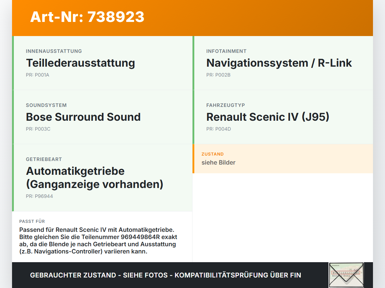Renault Scenic IV 16-21 Blende für Schaltkulisse Ganganzeige Renault Scenic IV 16-21 29.05.2018 969449864R gebraucht Vorschau 3