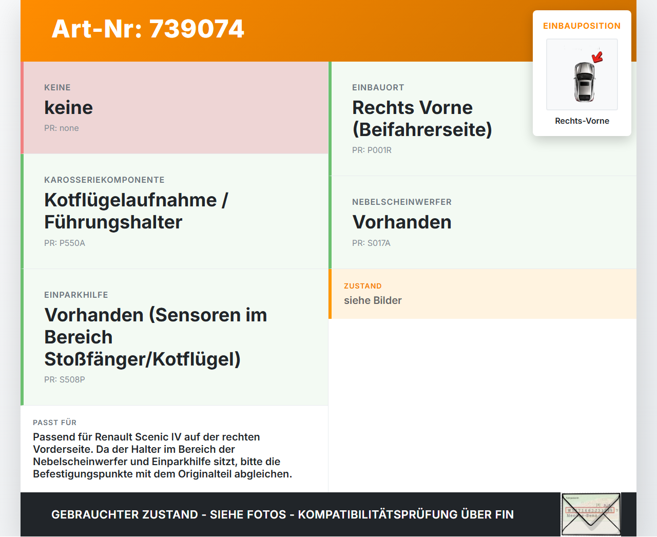 Renault Scenic IV 16-21 Halter Träger Führung Aufnahme für Kotflügel Rechts Vorne Renault Scenic IV 16-21... Vorschau 3