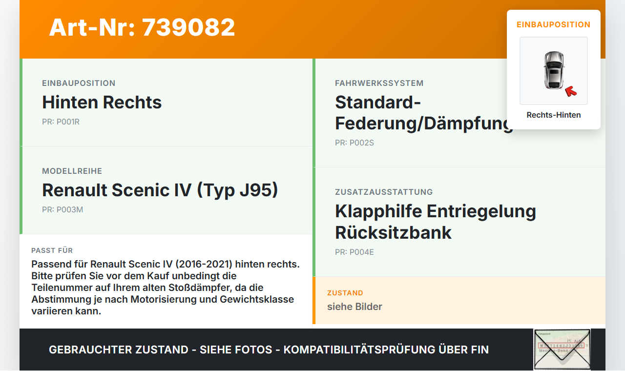 Renault Scenic IV 16-21 Stossdämpfer Rechts Hinten Renault Scenic IV 16-21 29.05.2018 gebraucht Vorschau 3