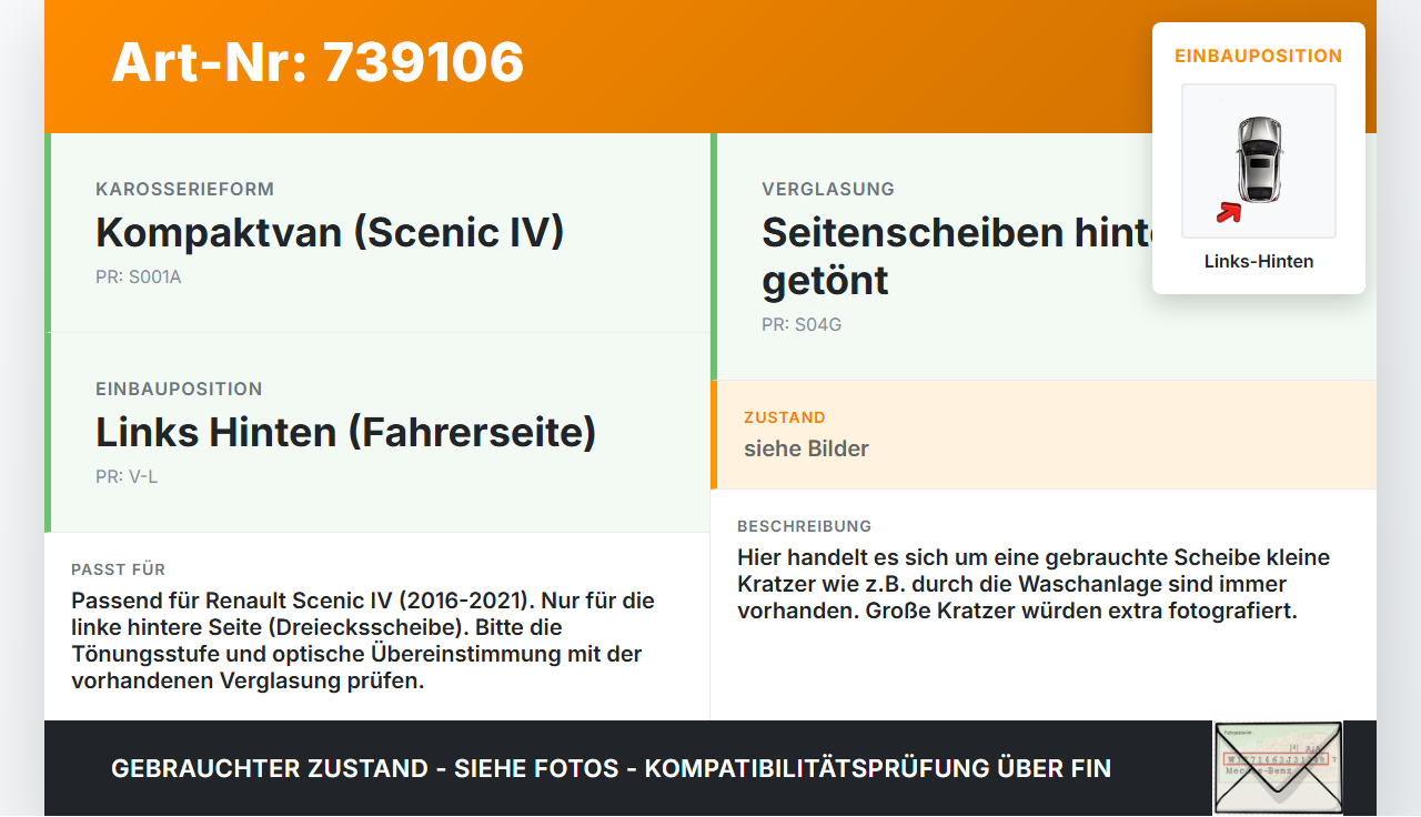 Renault Scenic IV 16-21 LH Dreieck Seitenscheibe Links Hinten Orig. getönt Renault Scenic IV 16-21 29.05.2018 gebraucht Vorschau 3