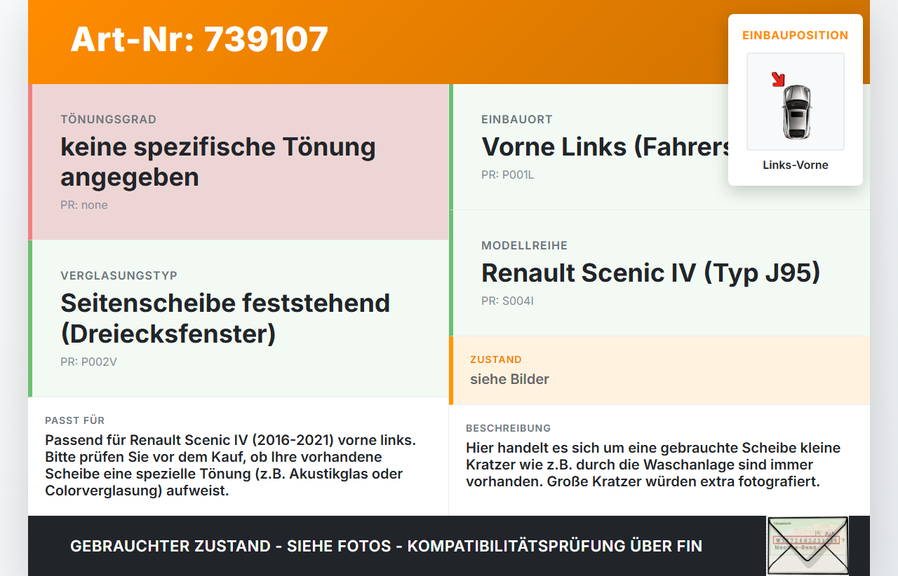 Renault Scenic IV 16-21 Dreieck Seitenscheibe Scheibe Türscheibe Links Vorne Renault Scenic IV 16-21 29.05.2018... Vorschau 3