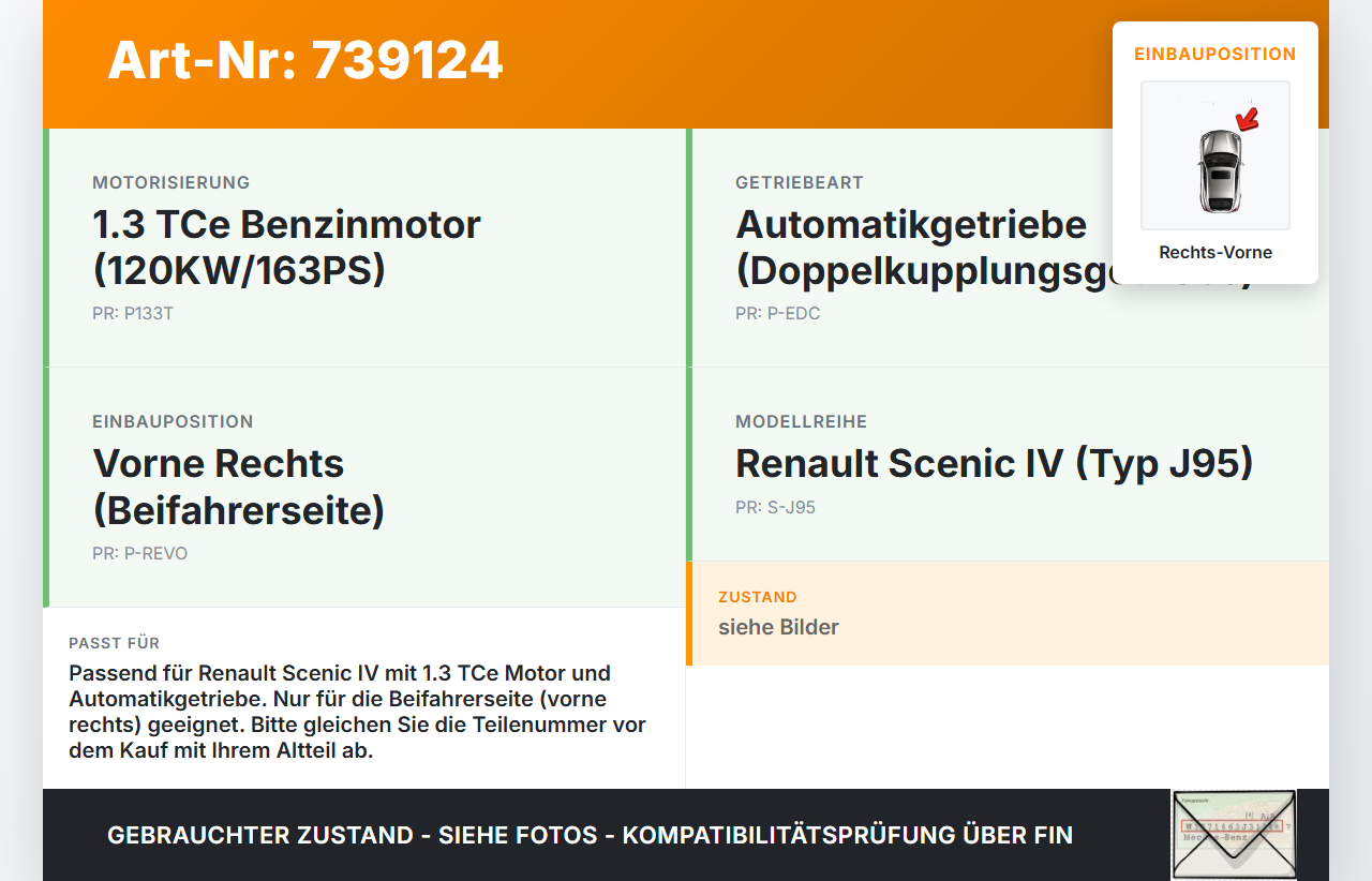 Renault Scenic IV 16-21 Tce 1,3 120KW Autom Antriebswelle Gelenkwelle Rechts Vorne Renault Scenic IV 16-21... Vorschau 3
