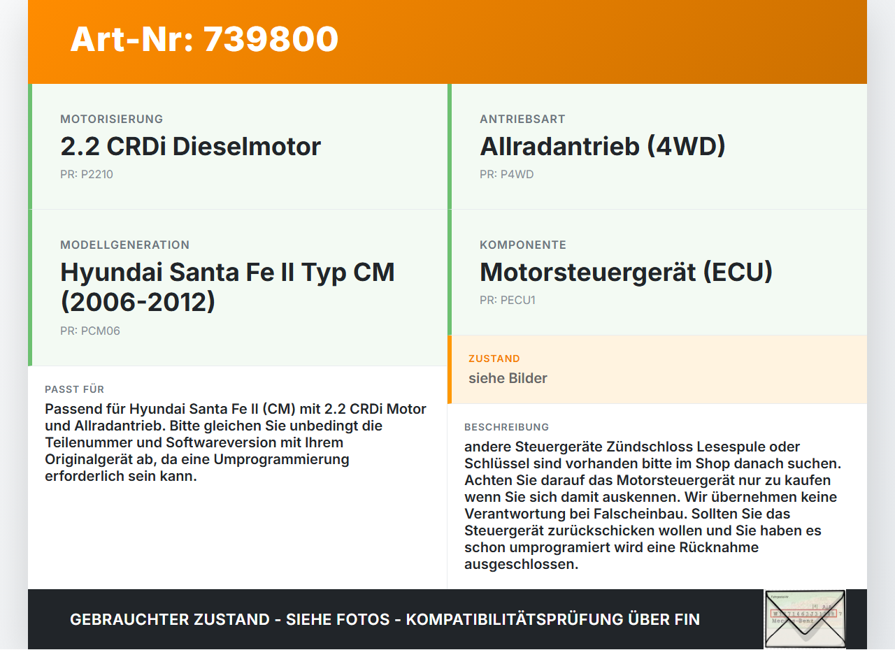 Hyundai Santa Fe II CM 06-12 CRDI 2,2 110KW Steuergerät ECU für Motor Motorsteuergerät Hyundai Santa Fe II CM 06-12... Vorschau 3