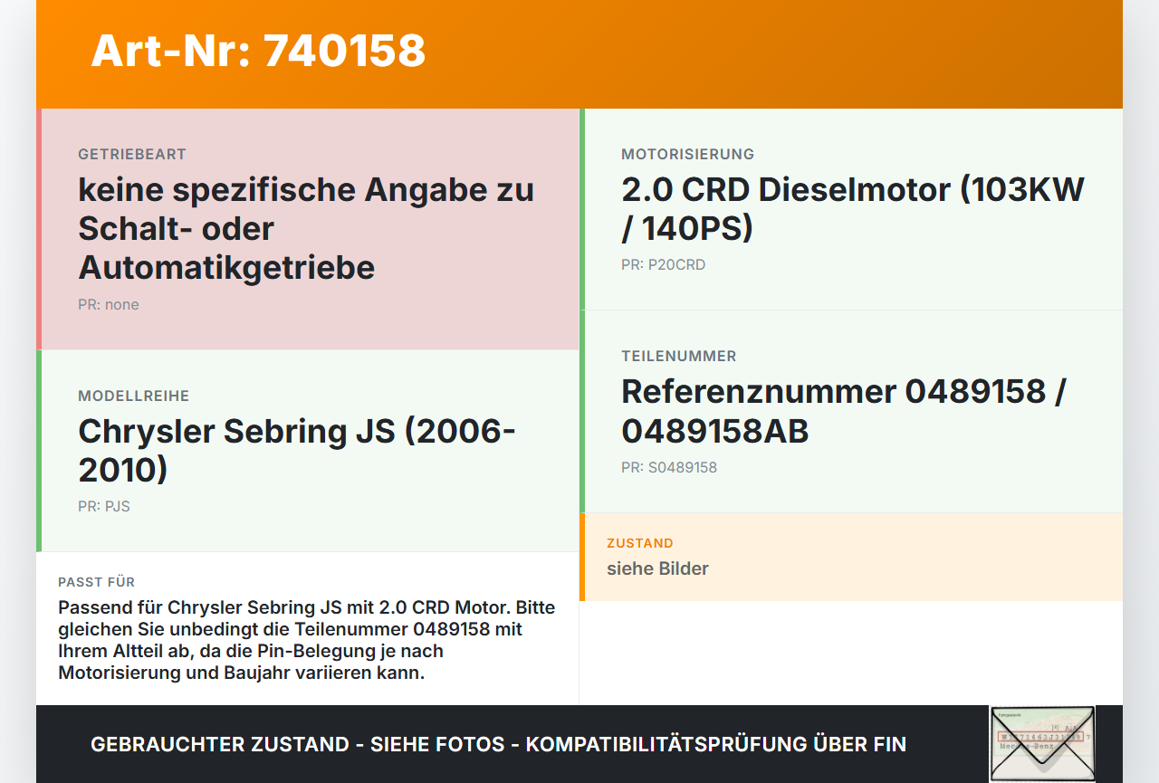 Chrysler Sebring JS 06-10 CRD 2,0 103KW Gaswertgeber Gaspedal Chrysler Sebring JS 06-10 24.10.2007 0489158 gebraucht Vorschau 3