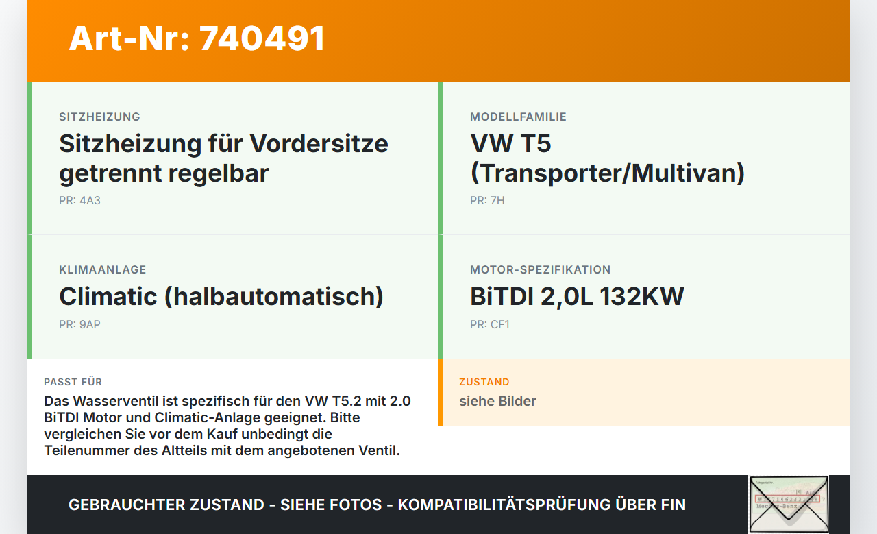 VW T5.2 7H 7E 09-15 BiTDI 2,0 132KW Wasserventil Ventil für Heizung VW T5.2 7H 7E 09-15 31.10.2010 gebraucht Vorschau 3