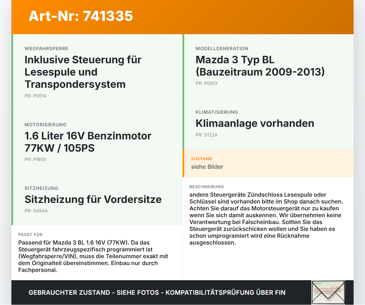 Mazda 3 BL 09-13 1,6 16V 77KW Steuergerät ECU für Motor Motorsteuergerät Mazda 3 BL 09-13 26.09.2011 279721-5610... Vorschau 3