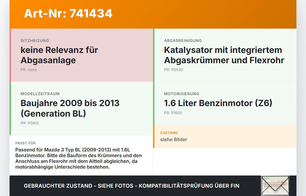 Mazda 3 BL 09-13 1,6 16V 77KW Katalysator Kat Vorkat mit Abgaskrümmer und Flexrohr Mazda 3 BL 09-13 26.09.2011 gebraucht Vorschau 3