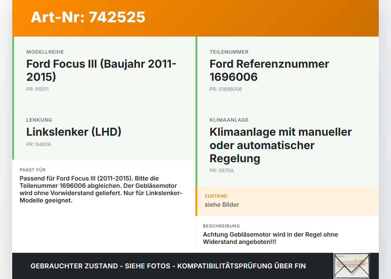 Ford Focus III 11-15 Gebläsemotor Lüftermotor Heizungsgebläse Ford Focus III 11-15 27.09.2011 AV6N-18456-AA gebraucht Vorschau 3