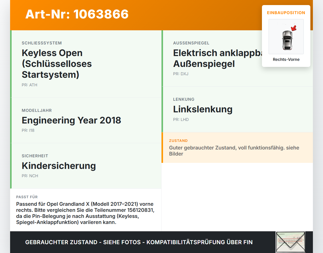 Opel Grandland I 17-21 Fensterhebermotor mit Fensterheber Rechts Vorne Opel Grandland I 17-21 29.03.2018 9815643480... Vorschau 3