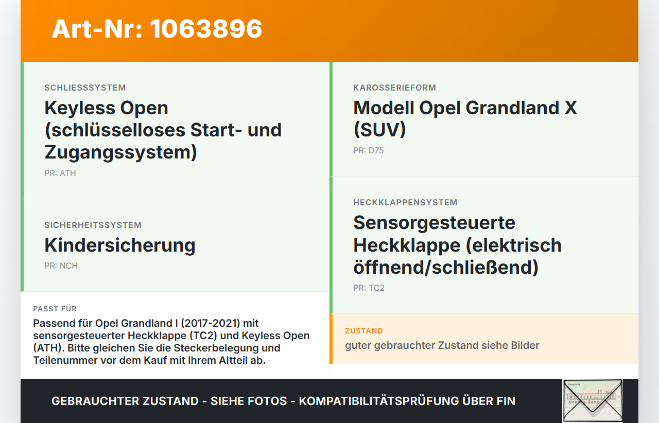 Opel Grandland I 17-21 Türschloss für Heckklappe Verriegelung Heckklappenschloss Opel Grandland I 17-21 29.03.2018... Vorschau 3
