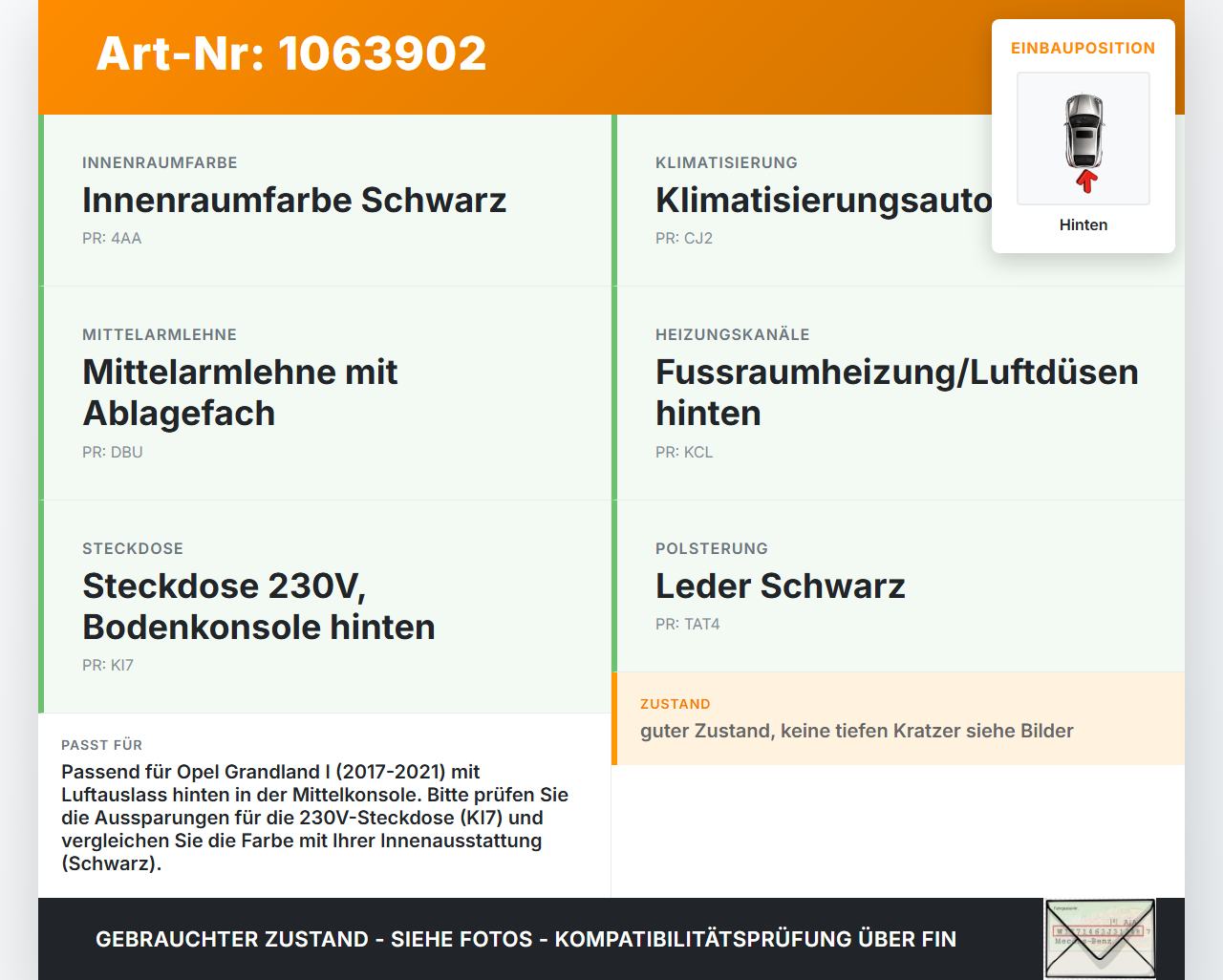 Opel Grandland I 17-21 Luftdusche Luftdüse Mitte Hinten Opel Grandland I 17-21 29.03.2018 gebraucht Vorschau 3