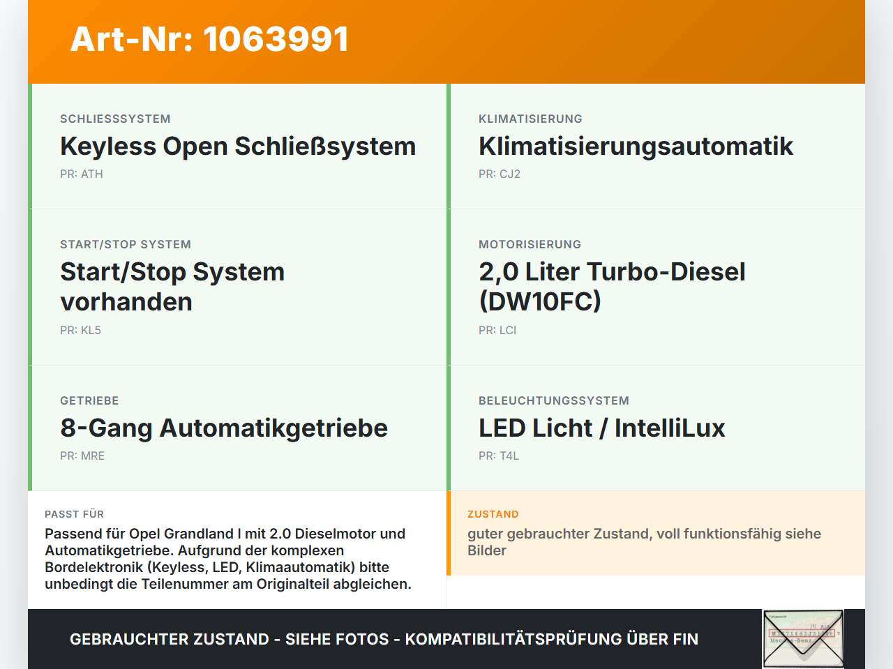 Opel Grandland I 17-21 2,0d 130KW Sicherungskasten Zentralelektrik Opel Grandland I 17-21 29.03.2018 2015DJ3828... Vorschau 3