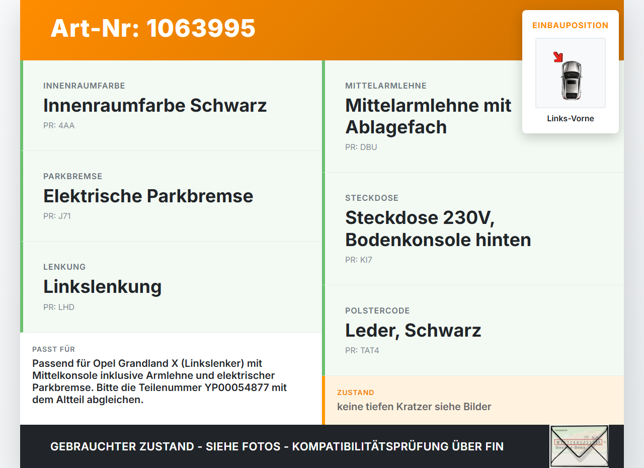 Opel Grandland I 17-21 Träger für Mittelkonsole Links Vorne Opel Grandland I 17-21 29.03.2018 YP00054877 00226489... Vorschau 3