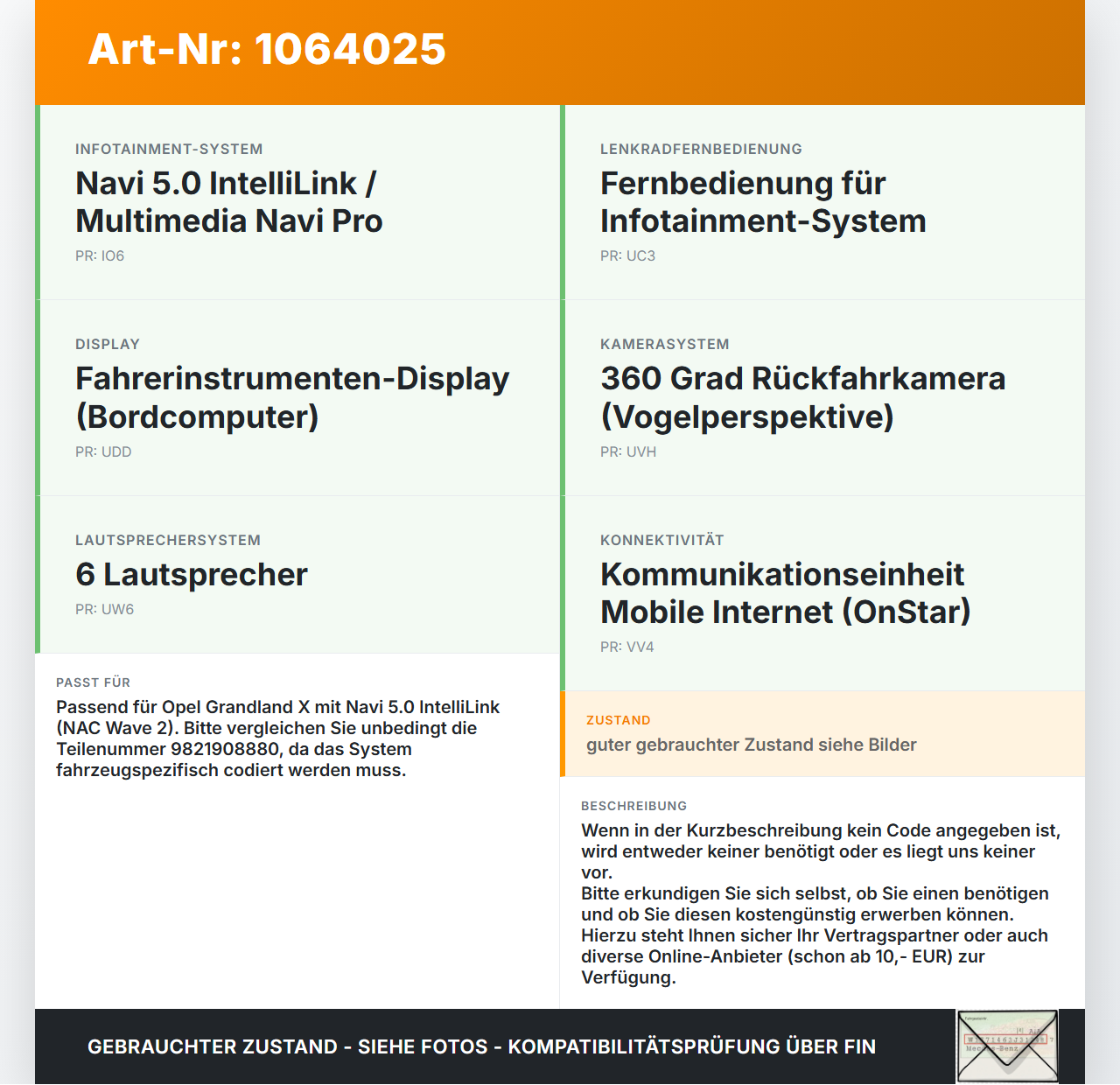 Opel Grandland I 17-21 Navigationssystem Navi NAC EUR wave2 Opel Grandland I 17-21 29.03.2018 9821908880... Vorschau 3