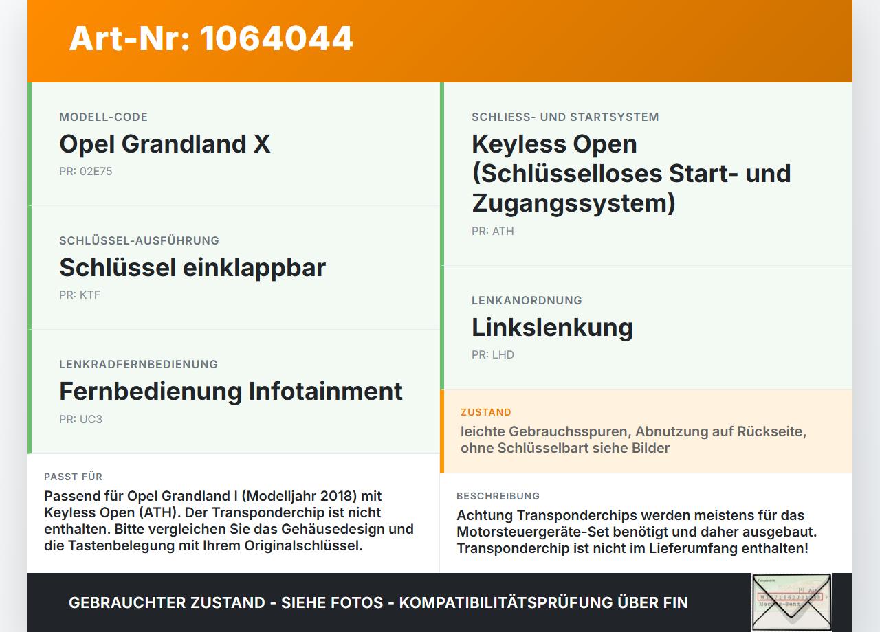 Opel Grandland I 17-21 Fernbedienung Funk Funkschlüssel Opel Grandland I 17-21 29.03.2018 gebraucht Vorschau 3
