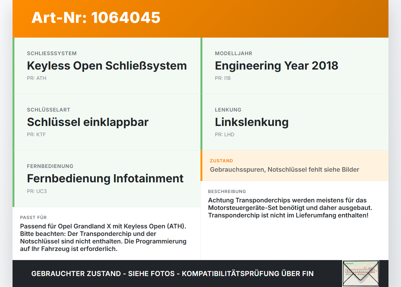 Opel Grandland I 17-21 Fernbedienung Funk Funkschlüssel Opel Grandland I 17-21 29.03.2018 gebraucht Vorschau 3
