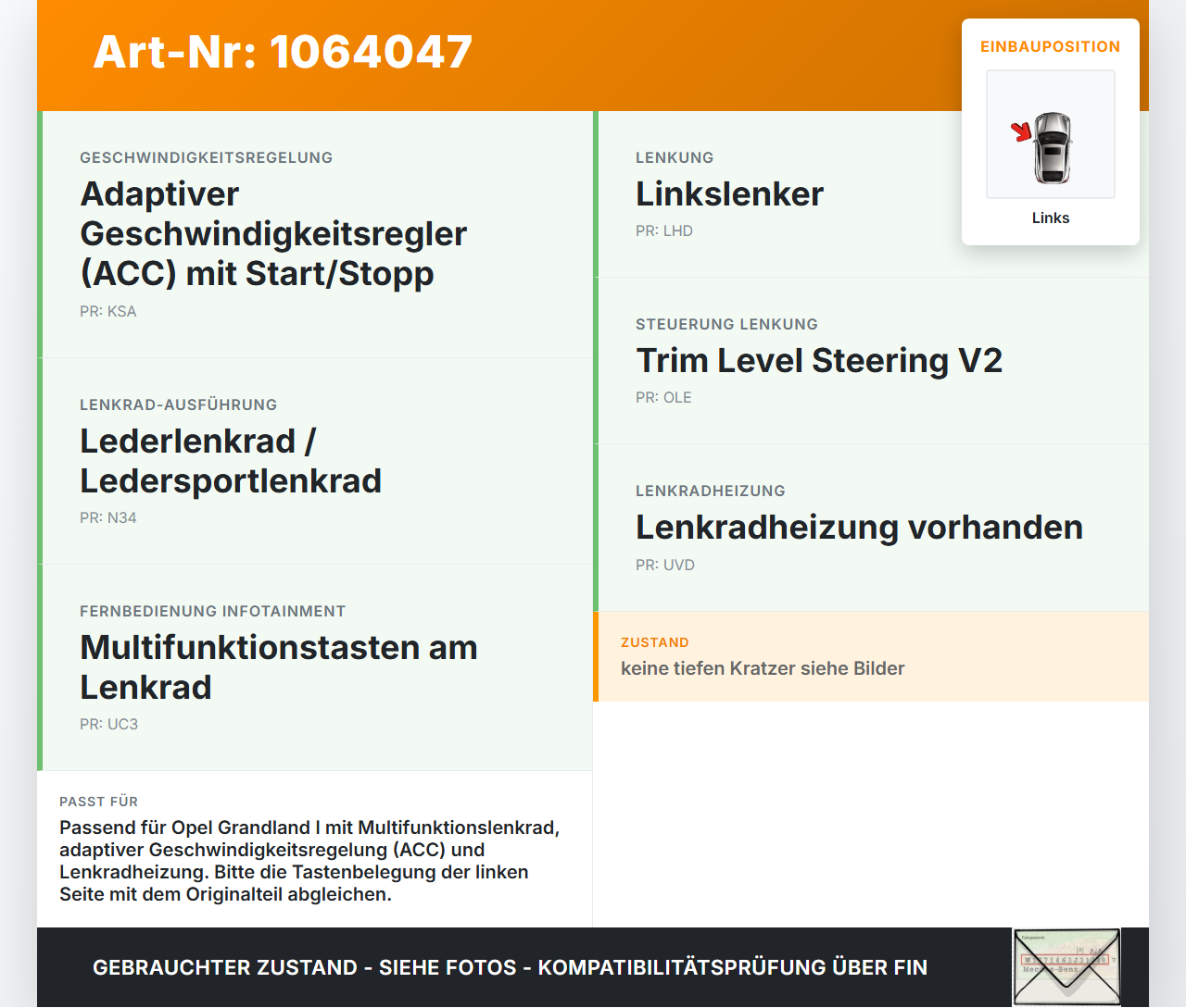 Opel Grandland I 17-21 Lenkradschalter Multifunktionstasten Schalter für Lenkrad Links Opel Grandland I 17-21... Vorschau 3