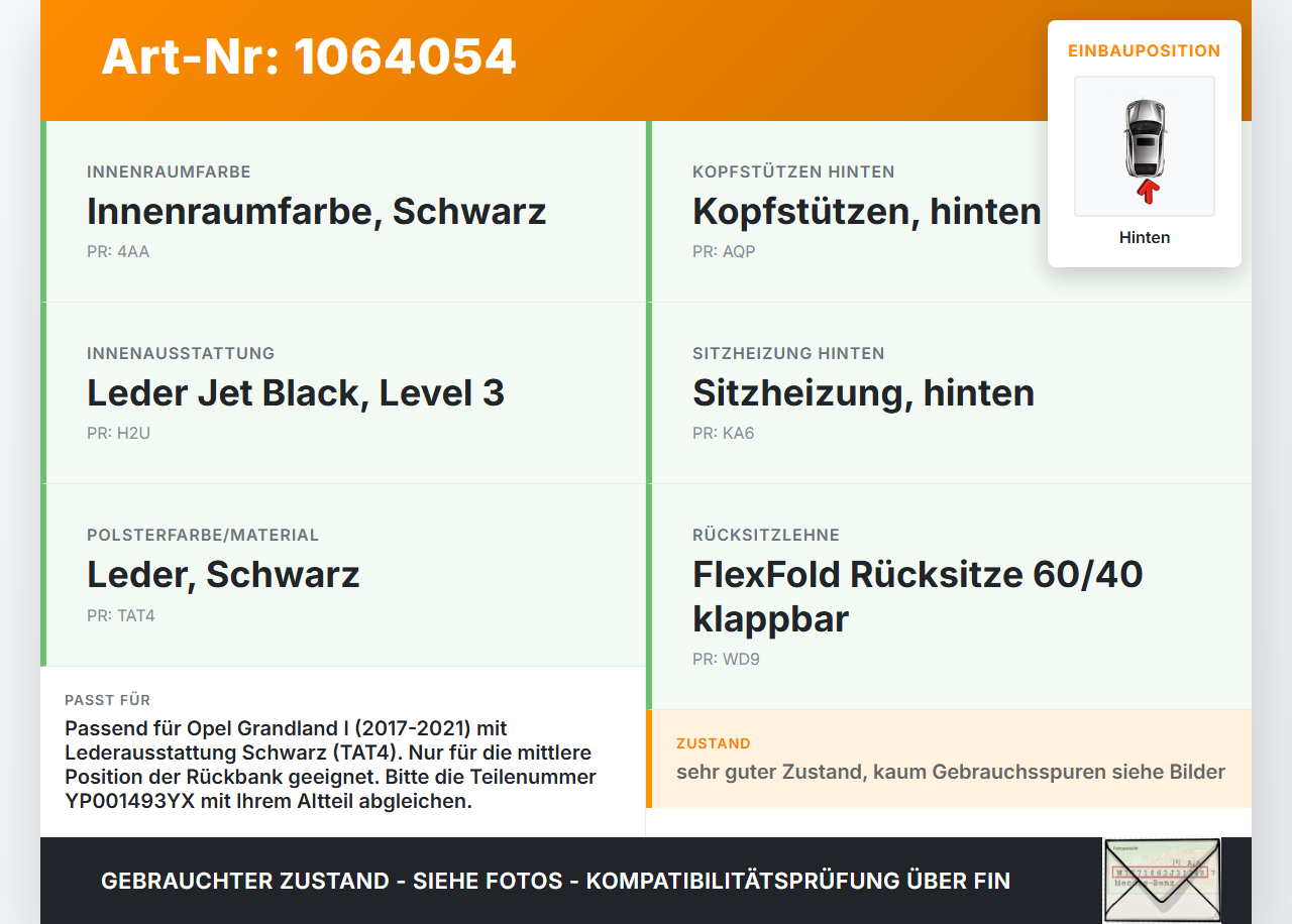 Opel Grandland I 17-21 Leder Kopfstütze Mitte Hinten Opel Grandland I 17-21 29.03.2018 YP001493YX gebraucht Vorschau 3