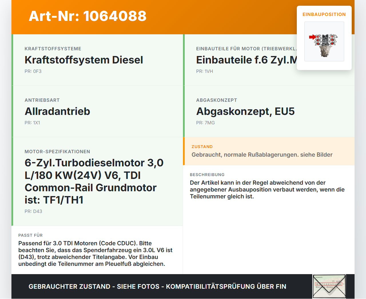 Audi A6 4G C7 11-14 qu 2,0 130KW CDUC Kolben mit Pleuel Pos E Audi A6 4G C7 11-14 qu 31.01.2012 gebraucht Vorschau 3