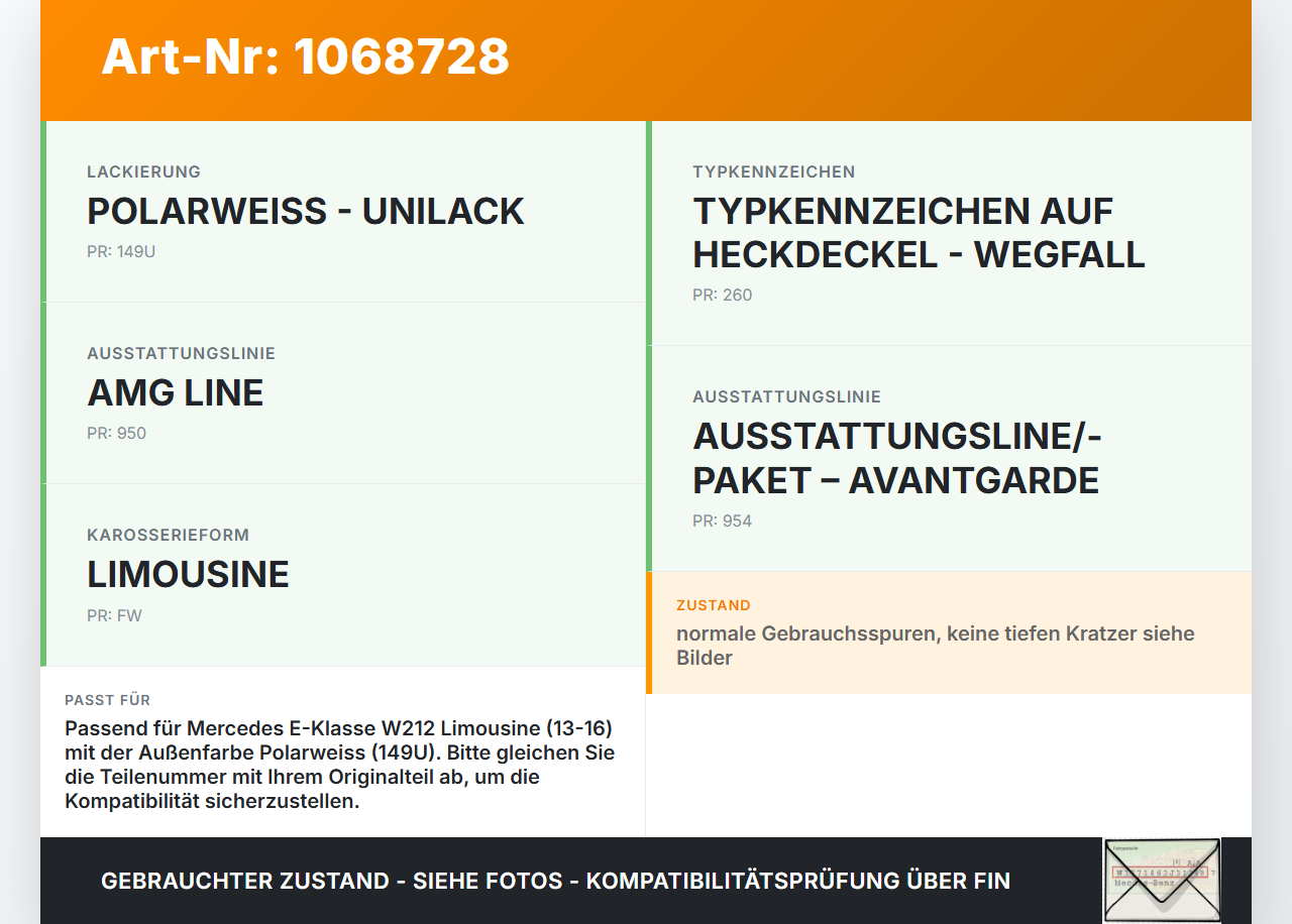 Mercedes E250 W212 13-16 Lim Blende Unterteil Griffleiste für Heckklappe Mercedes E250 W212 13-16 17.09.2013... Vorschau 3