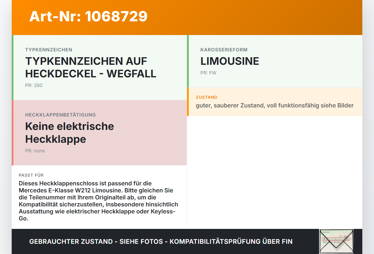 Mercedes E250 W212 13-16 Lim Schloss f. Heckklappe Heckklappenschloss Verriegelung Mercedes E250 W212 13-16... Vorschau 3