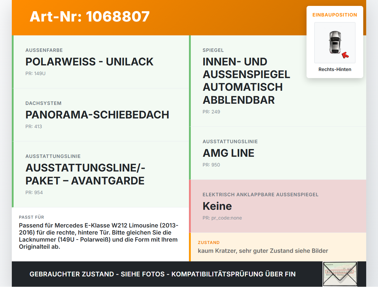 Mercedes E250 W212 13-16 Lim Türgriff Griff aussen Rechts Hinten 149 Mercedes E250 W212 13-16 17.09.2013... Vorschau 3
