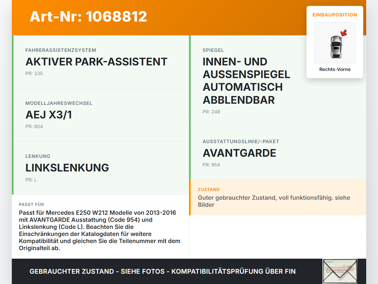 Mercedes E250 W212 13-16 Steuergerät ECU Modul Türsteuergerät Rechts Vorne Mercedes E250 W212 13-16 17.09.2013... Vorschau 3