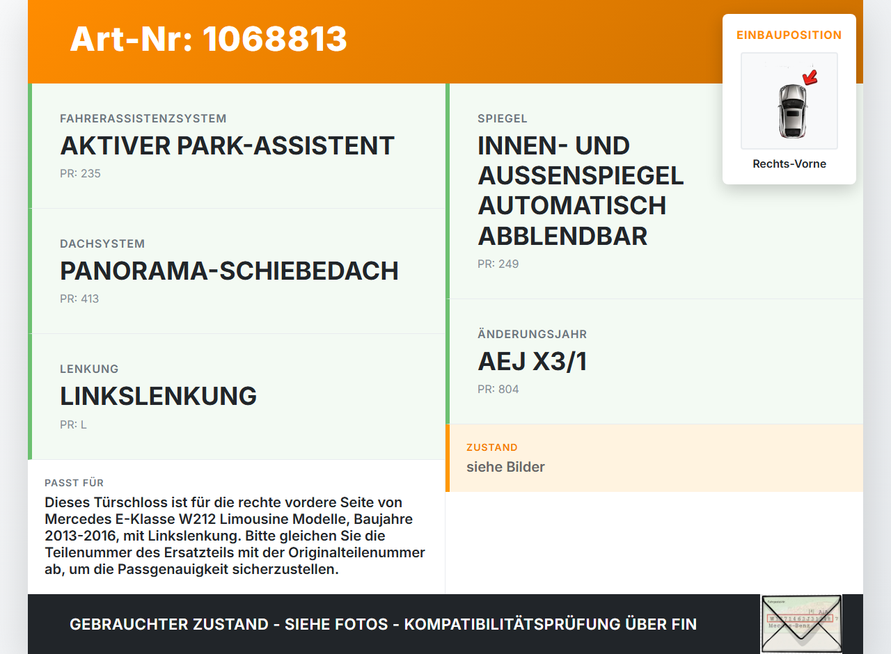 Mercedes E250 W212 13-16 Lim Türschloss m. ZV Stellmotor Rechts Vorne Mercedes E250 W212 13-16 17.09.2013... Vorschau 3