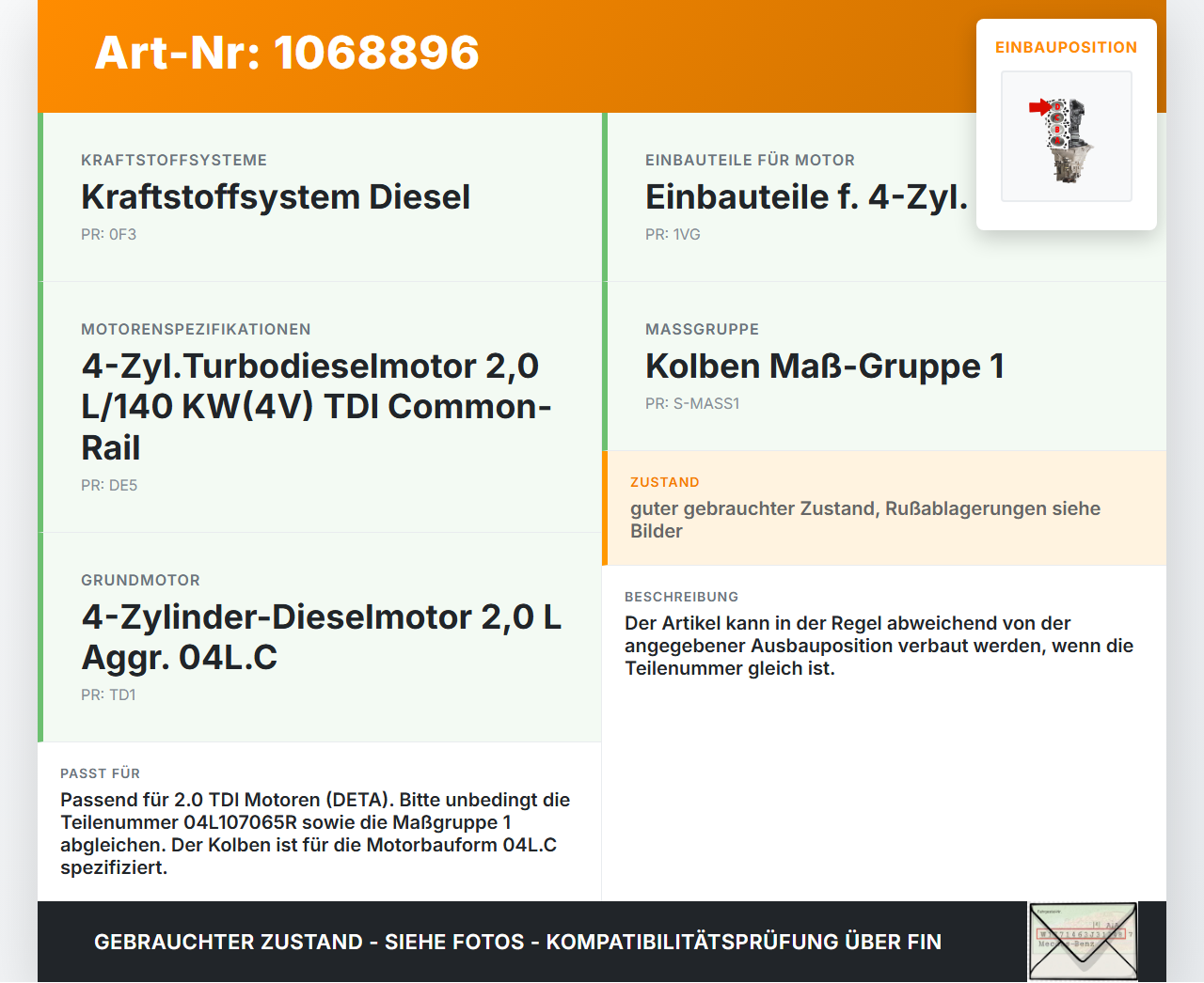 Audi A4 8W B9 19-24 TDI 2,0 116KW DETA Kolben mit Pleuel Pos D Audi A4 8W B9 19-24 18.12.2015 04L107065R... Vorschau 3