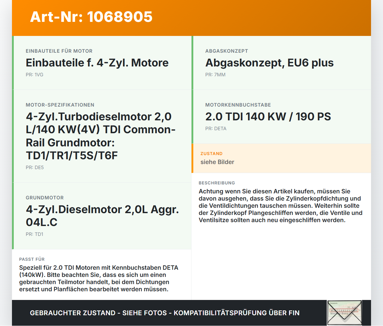 Audi A4 8W B9 19-24 TDI 2,0 116KW DETA Zylinderkopf Audi A4 8W B9 19-24 18.12.2015 04L100103NX gebraucht Vorschau 3