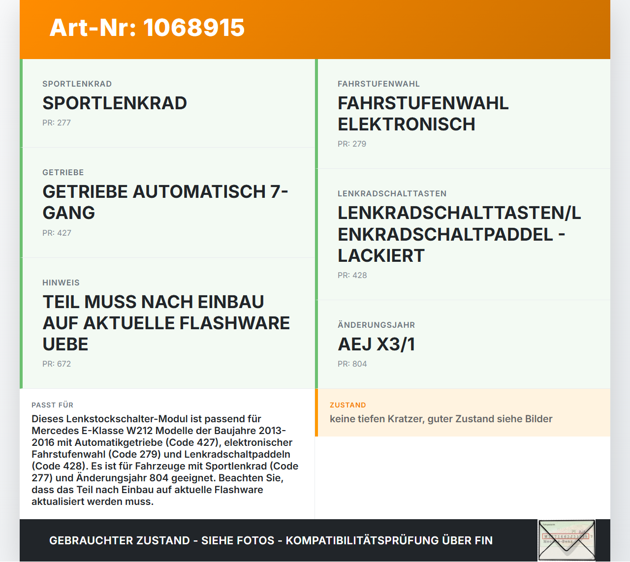 Mercedes E250 W212 13-16 Lenkstockschalter Blinker Wischer Kombischalter Mercedes E250 W212 13-16 17.09.2013... Vorschau 3