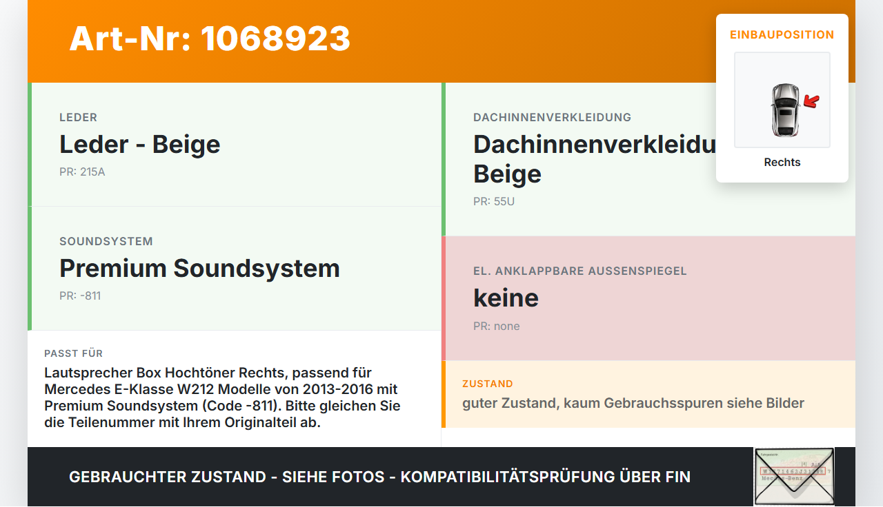 Mercedes E250 W212 13-16 Lautsprecher Hochtöner Rechts Mercedes E250 W212 13-16 17.09.2013 A2128202402 1475190 gebraucht Vorschau 3