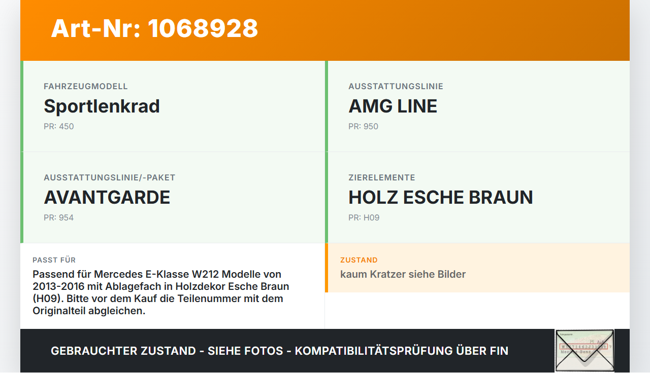Mercedes E250 W212 13-16 2,0 155KW Deckel für Ablagefach Holzdekor Esche Braun H09 Mercedes E250 W212 13-16... Vorschau 3
