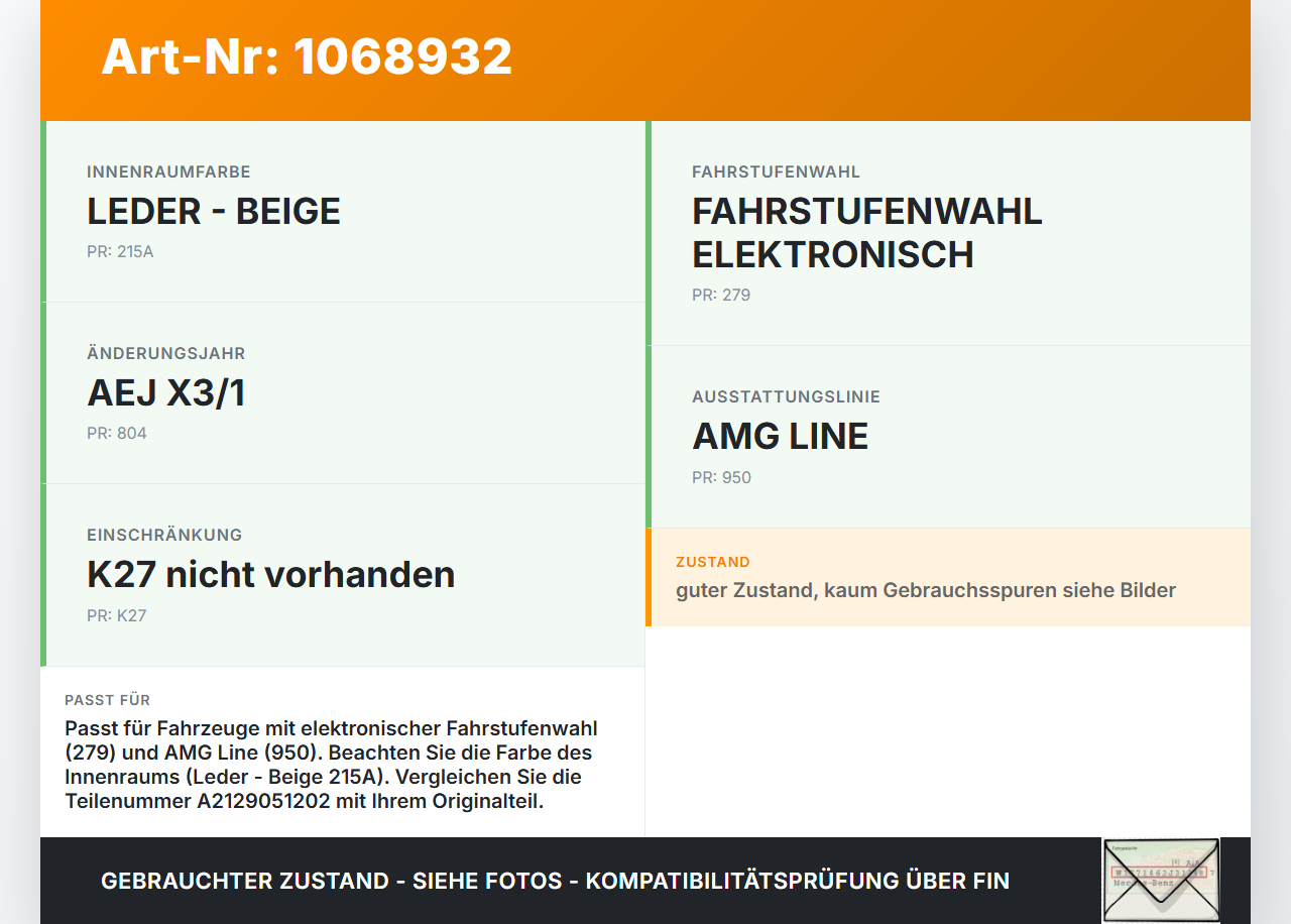Mercedes E250 W212 13-16 Schalter SME Mercedes E250 W212 13-16 17.09.2013 A2129051202 3389.1001-00 gebraucht Vorschau 3