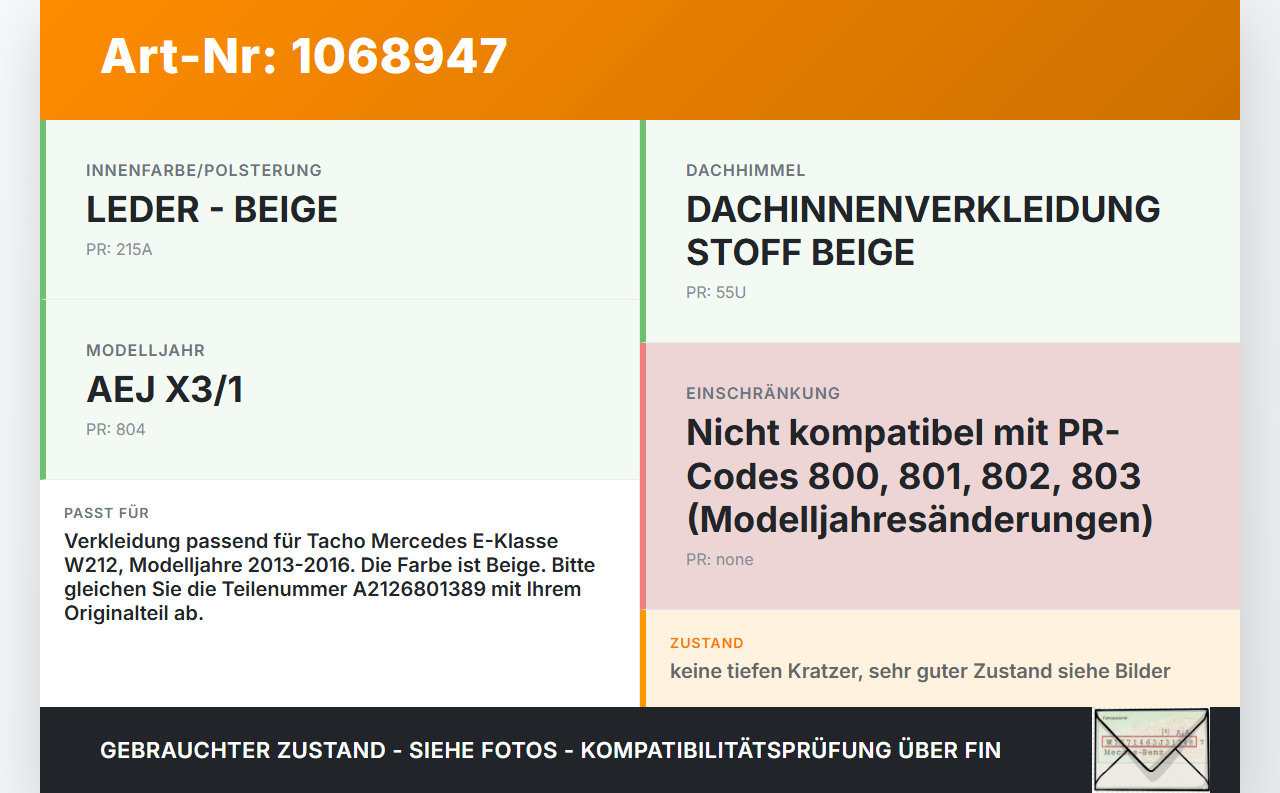 Mercedes E250 W212 13-16 Verkleidung für Tacho Mercedes E250 W212 13-16 17.09.2013 A2126801389 gebraucht Vorschau 3
