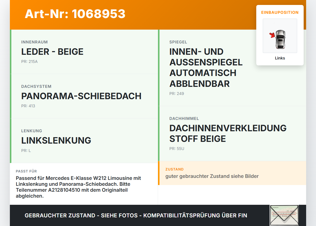 Mercedes E250 W212 13-16 Sonnenblende Links für Fahrer Mercedes E250 W212 13-16 17.09.2013 gebraucht Vorschau 3