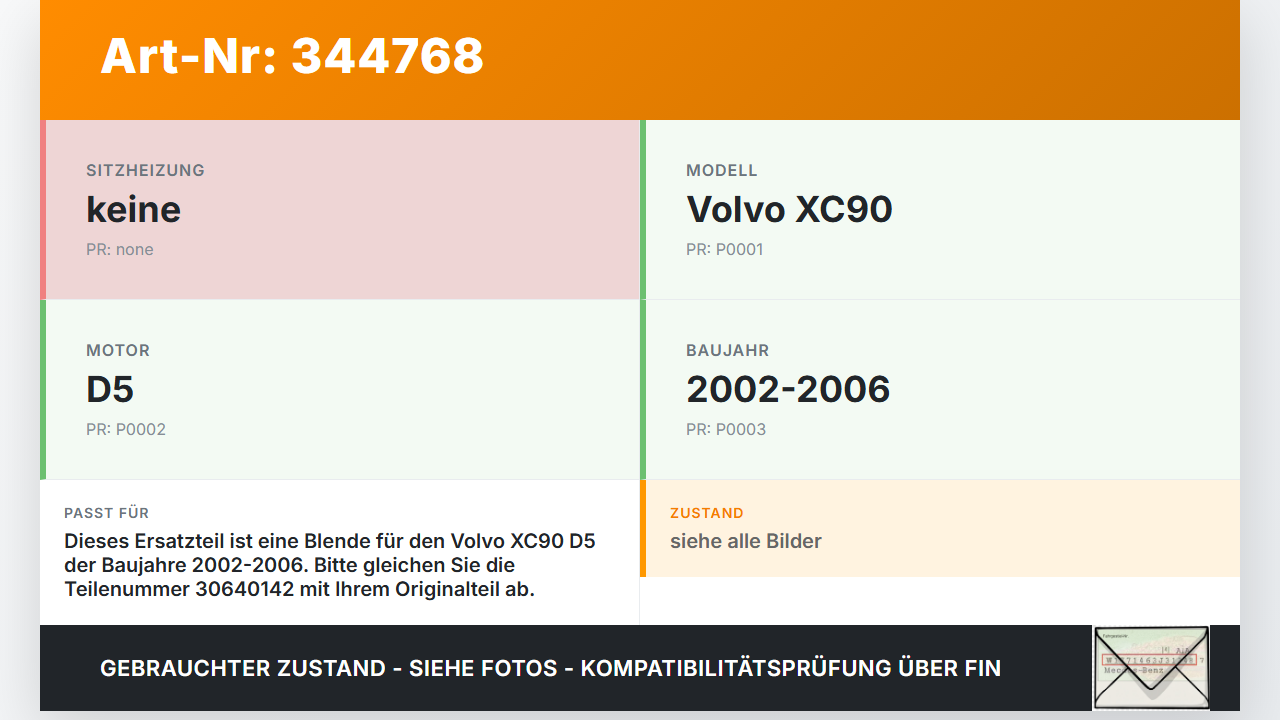 Volvo XC90 D5 02-06 Blende Deckel Volvo XC90 D5 02-06 01.11.2003 30640142 gebraucht Vorschau 3