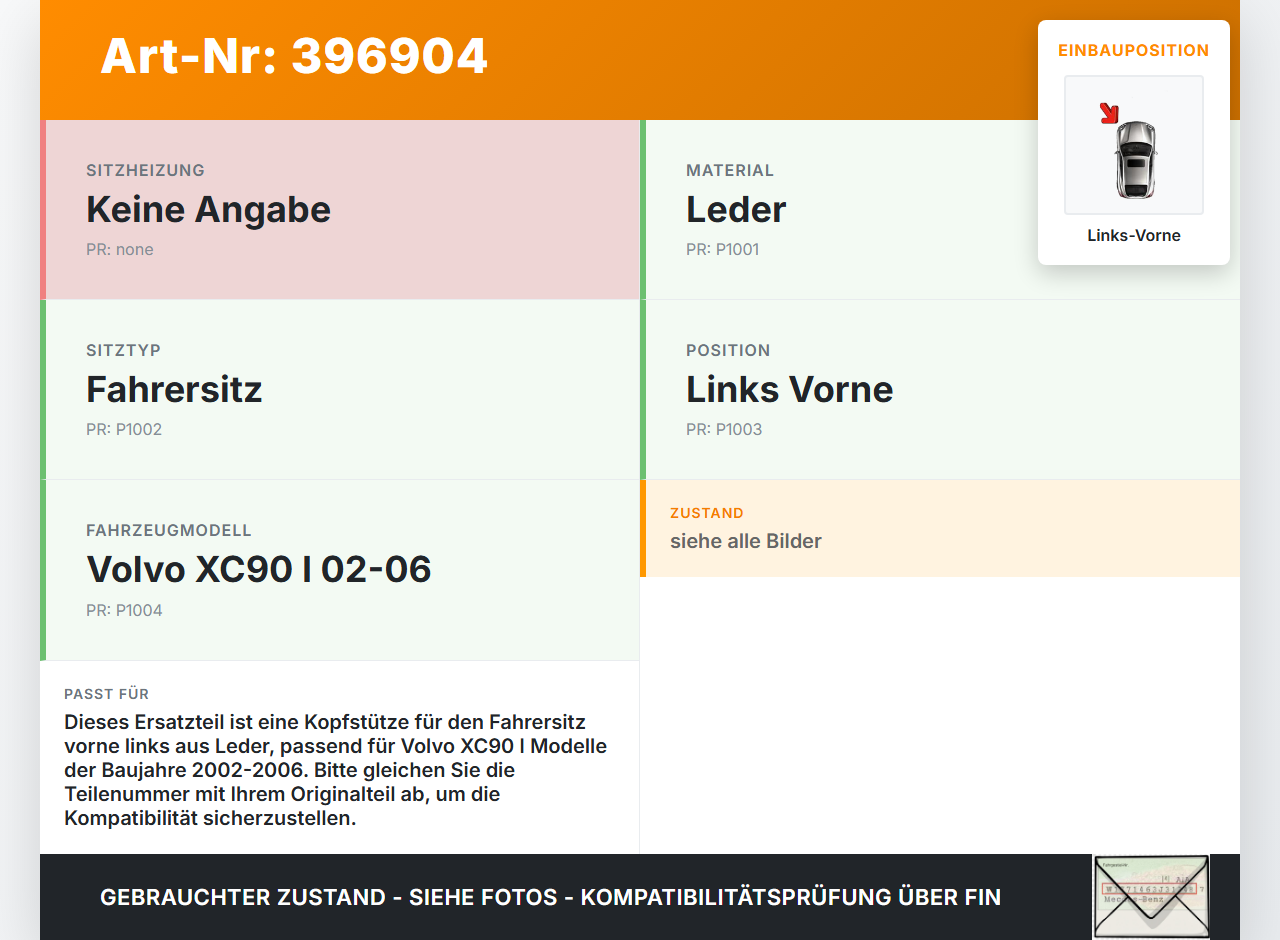 Volvo XC90 I 02-06 Kopfstütze Fahrer Leder Links Vorne Volvo XC90 I 02-06 10.10.2006 gebraucht Vorschau 3