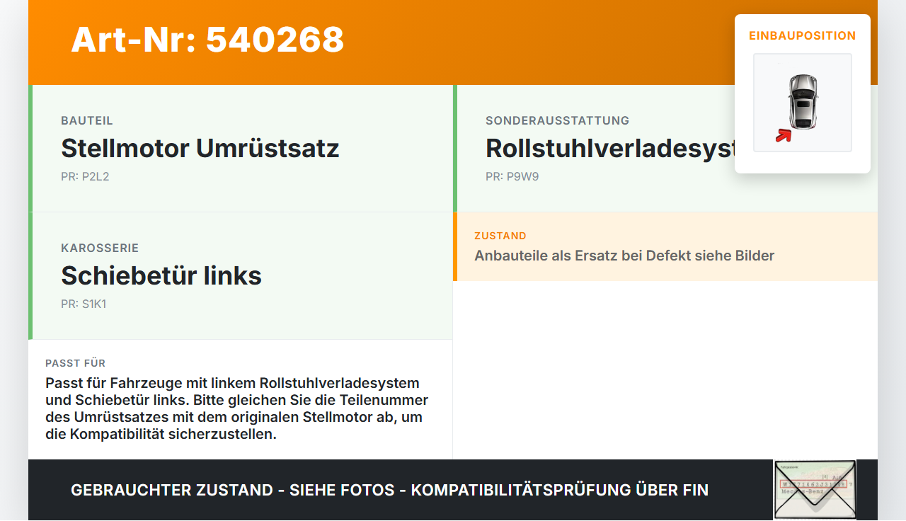 VW Golf 5 V 1K5 03-09 TDI 2,0 103KW Stellmotor Umrüstsatz Schiebetür LH Rollstuhlverladesystem EDAG A5/02-1 VW Golf... Vorschau 3