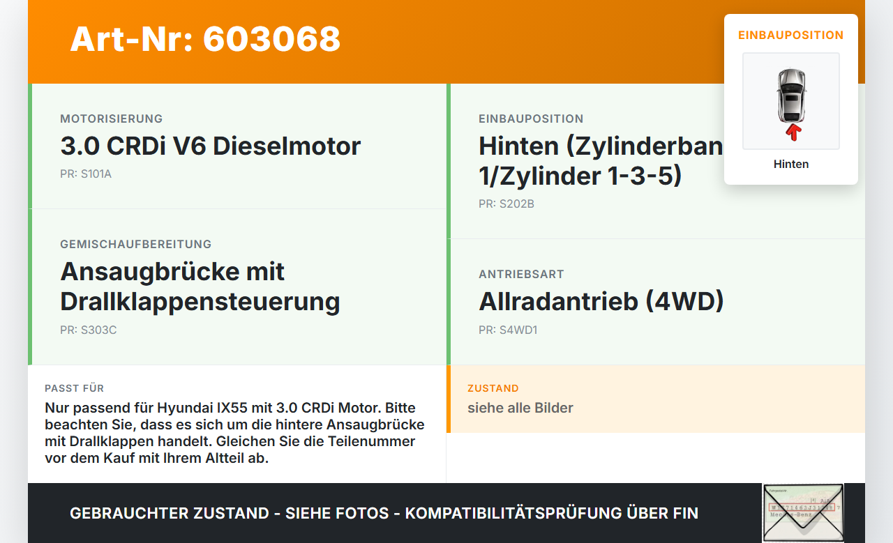 Hyundai IX55 09-11 CRDi 3,0 176KW D6EA UD14 Ansaugbrücke Ansaugkrümmer m. Drallklappen Hinten Hyundai IX55 09-11... Vorschau 3