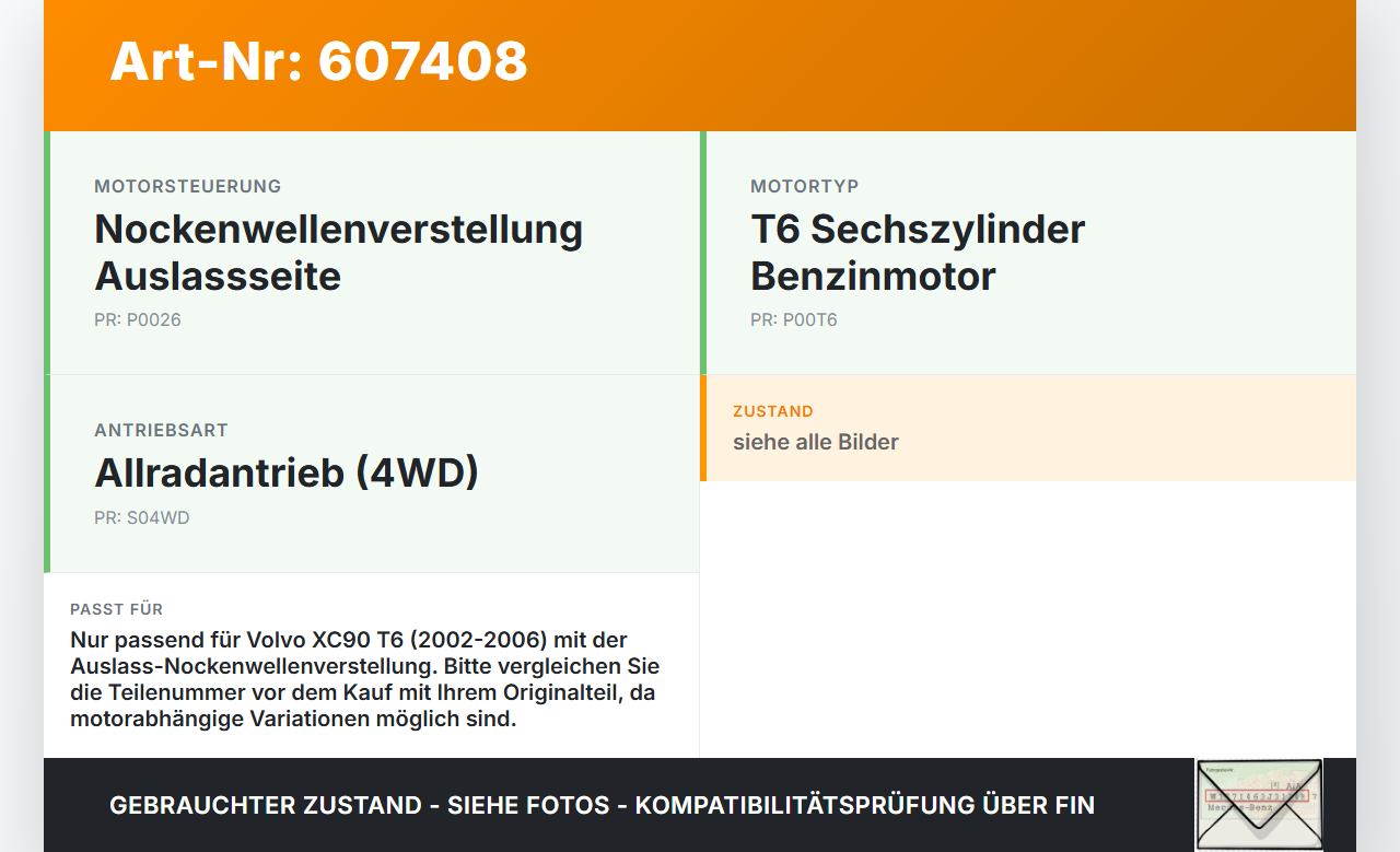 Volvo XC90 T6 02-06 3,0 200KW B6294T Nockenwellenverstellung Nockenwelle Verstellung Auslass Volvo XC90 T6 02-06... Vorschau 3
