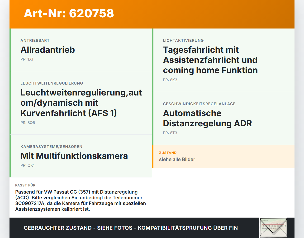 VW Passat CC 357 08-12 FSI 3,6 220KW Kamera Frontkamera Sensor VW Passat CC 357 08-12 21.08.2009 3C0907217A... Vorschau 3
