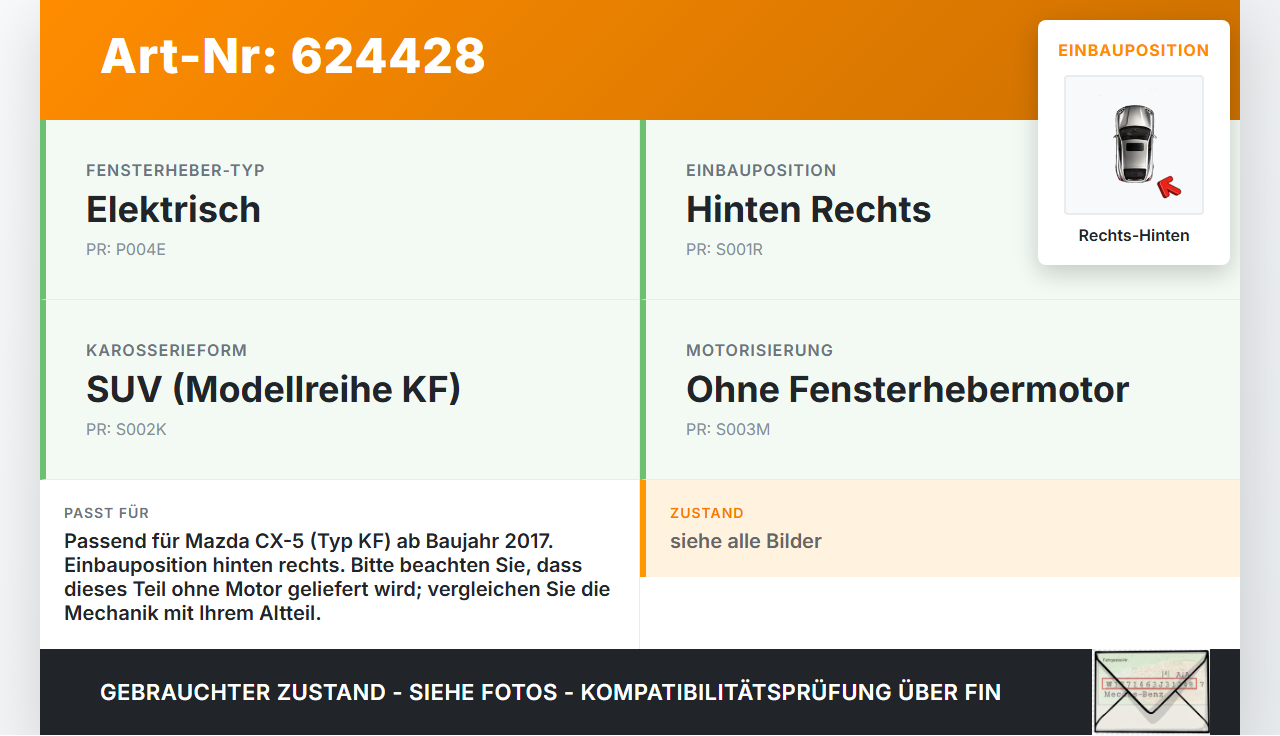 Mazda CX-5 KF ab17 Fensterheber o. FH-Motor Hinten Rechts Mazda CX-5 KF ab17 28.01.2019 gebraucht Vorschau 3